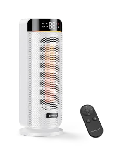 MYCARBON 43cm Heizlüfter Bad - 32dB Leiser 1900W ECO Modus 12H Timer 70° Oszillation, Heizlüfter Energiesparend, PTC Keramik, Fernbedienung, Thermostat für Bad Schlafzimmer Wohnzimmer Büro, Weiß