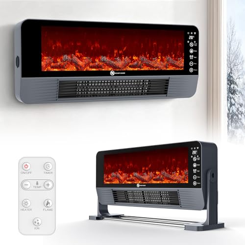 Heizlüfter Energiesparend, 2000W PTC Keramik Heizlüfter mit 3D-Flammeneffekt, 3 Modi, Wand/Standgerät, Überhitzungs/Kippschutz, 12H Timer, Fernbedienung, für Büro, Wohnzimmer, Schlafzimmer geeignet