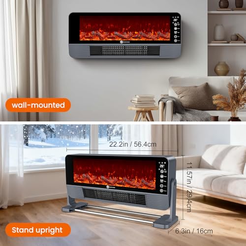 Heizlüfter Energiesparend, 2000W PTC Keramik Heizlüfter mit 3D-Flammeneffekt, 3 Modi, Wand/Standgerät, Überhitzungs/Kippschutz, 12H Timer, Fernbedienung, für Büro, Wohnzimmer, Schlafzimmer geeignet – Bild 5