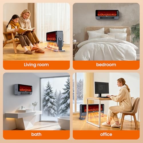 Heizlüfter Energiesparend, 2000W PTC Keramik Heizlüfter mit 3D-Flammeneffekt, 3 Modi, Wand/Standgerät, Überhitzungs/Kippschutz, 12H Timer, Fernbedienung, für Büro, Wohnzimmer, Schlafzimmer geeignet – Bild 6