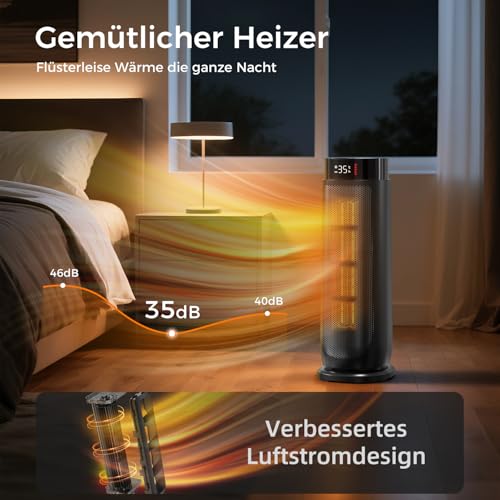 Aroeve Heizlüfter, 2000W PTC Keramik Heizlüfter Energiesparend mit 4 Modi, ECO-Elektroheizung, 90° Oszillation, 24H Timer, Fernbedienung Klein, Leise Heizung, Überhitzungs und Kippschutz für Zuhause – Bild 2