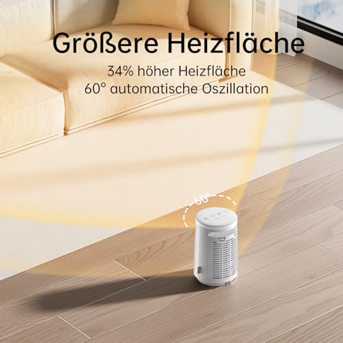 MYCARBON Heizlüfter Bad 900W/1500W Heizlüfter Energiesparend leise Thermostat 8H Timer 60°Oszillation mit Kippschutz Überhitzungsschutz Keramik Heizlüfter für Badzimmer Wohnzimmer – Bild 4