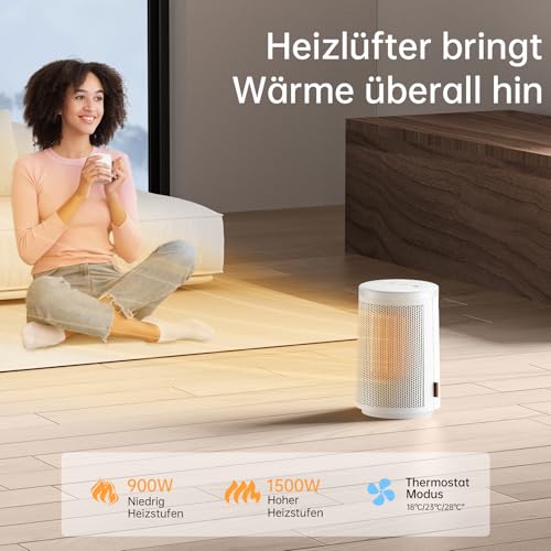 MYCARBON Heizlüfter Bad 900W/1500W Heizlüfter Energiesparend leise Thermostat 8H Timer 60°Oszillation mit Kippschutz Überhitzungsschutz Keramik Heizlüfter für Badzimmer Wohnzimmer – Bild 5