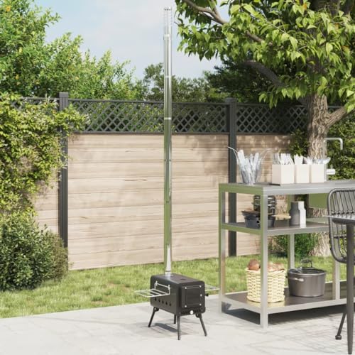 Tidyard Zeltofen Holz mit Rauchabzug und Klappbeinen Schwarz Stahl – Bild 3