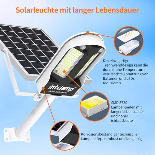 INTELAMP Solar Straßenlaterne mit Fernbedienung, 12500mAh 3000LM Solar Strahler Außen 6500K Straßenlampe Wandleuchte mit Bewegungsmelder Sensor, Außen Wegeleuchte im Freien Straßenleuchte – Bild 5