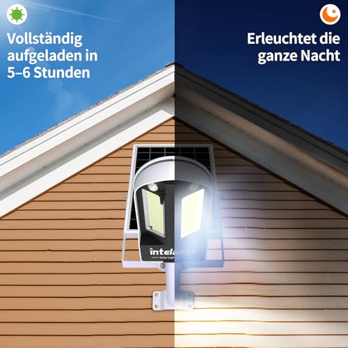 INTELAMP Solar Straßenlaterne mit Fernbedienung, 12500mAh 3000LM Solar Strahler Außen 6500K Straßenlampe Wandleuchte mit Bewegungsmelder Sensor, Außen Wegeleuchte im Freien Straßenleuchte – Bild 6
