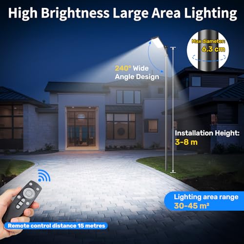 PEAKRO Solar Straßenlaterne für Außen, 6000K LED Solarleuchten Wasserdicht mit Fernbedienung & Bewegungssensor, Solarlampen Außen Dämmerung bis zum Morgengrauen, Solar Wegeleuchte für Parkplatz Hof(2) – Bild 3