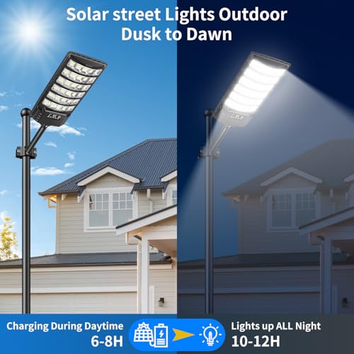 PEAKRO Solar Straßenlaterne für Außen, 6000K LED Solarleuchten Wasserdicht mit Fernbedienung & Bewegungssensor, Solarlampen Außen Dämmerung bis zum Morgengrauen, Solar Wegeleuchte für Parkplatz Hof(2) – Bild 4