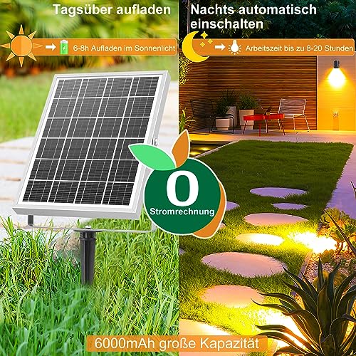 MEIKEE Solar Strahler 6 Stück mit Fernbedienung Solar Gartenleuchte 2700K 4000K 6000K Solarlampen IP66 Wasserdicht 3 Helligkeit Timer Gartenbeleuchtung für Garten Pfad Terrasse Rasen Bäume – Bild 2