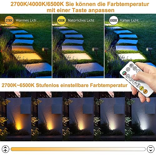 MEIKEE Solar Strahler 6 Stück mit Fernbedienung Solar Gartenleuchte 2700K 4000K 6000K Solarlampen IP66 Wasserdicht 3 Helligkeit Timer Gartenbeleuchtung für Garten Pfad Terrasse Rasen Bäume – Bild 3