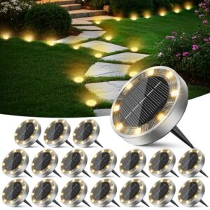 Peasur 18 Stück Solar Bodenleuchten Aussen, 8 LED Solarlampen für Außen Garten Wetterfest, Solarleuchten Gartenbeleuchtung für Boden Weg Rasen Gehweg Warmweiss