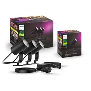Alternative view of Philips Hue White & Color Ambiance Lily Gartenspot Standard Set mit 40W Netzteil (590 lm), dimmbare Außenleuchte mit 16 Millionen Farben, smarte Lichtsteuerung über Sprache oder App, schwarz, 4er Pack