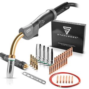 STAHLWERK MIG MAG Alu-Set AK25 MB25 Schweißbrenner mit 3m Schlauchpaket Verschleißteile Set zum Aluminium Schweißen 28-teilig Gasdüsen Stromdüsen Düsenträger