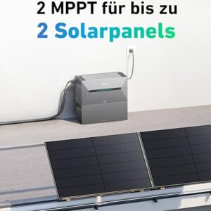 Alternative view of Anker SOLIX Balkonkraftwerk mit Speicher (890W | 1600Wh), Solarbank 2 Plus 2 MPPT für bis zu 2 Solarpanels, 1600Wh Speicher für Balkonkraftwerk, 2x 445W Topcon Solarpanel, 9,6kWh Kapazität