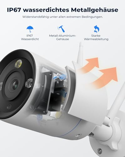 Reolink 4K Wi-Fi 6 Überwachungskamera, 5/2,4 GHz WLAN Kamera Outdoor mit IP67 Metallgehäuse, Menschen-/Fahrzeug-/Haustiererkennung, Farbnachtsicht, 2-Wege-Audio, 24/7-Aufzeichnung, RLC-810WA – Bild 6