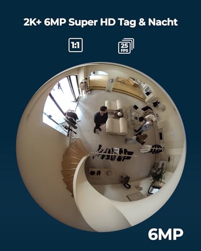 Reolink 6MP WLAN Überwachungskamera Innen, 360° Blick Panorama Fisheye Kamera mit 2,4/5 GHz WLAN, Personenerkennung, 2 Wege Audio, Decken-/Wand-/Tisch-Installation, Mehrere Display-Ansichten, FE-W – Bild 2