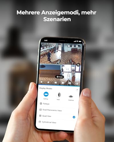 Reolink 6MP WLAN Überwachungskamera Innen, 360° Blick Panorama Fisheye Kamera mit 2,4/5 GHz WLAN, Personenerkennung, 2 Wege Audio, Decken-/Wand-/Tisch-Installation, Mehrere Display-Ansichten, FE-W – Bild 4