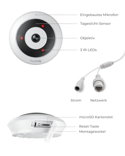 Reolink 6MP WLAN Überwachungskamera Innen, 360° Blick Panorama Fisheye Kamera mit 2,4/5 GHz WLAN, Personenerkennung, 2 Wege Audio, Decken-/Wand-/Tisch-Installation, Mehrere Display-Ansichten, FE-W – Bild 9