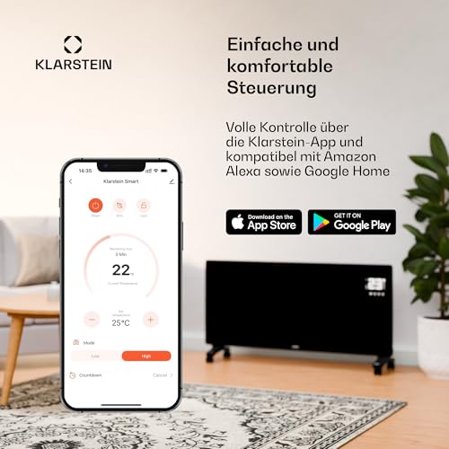 Klarstein Infrarotheizung 720W – Wandmontage & Standgerät, Thermostat, App-Steuerung, Glas-Design, IP43, Überhitzungsschutz, für Bad & Wohnzimmer, elektrische Wandheizung, Weiß – Bild 2