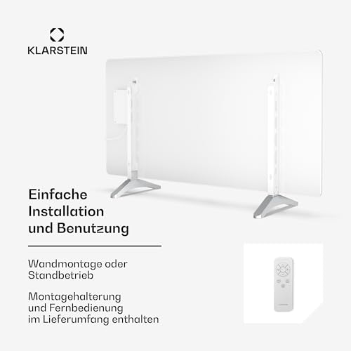 Klarstein Infrarotheizung 720W – Wandmontage & Standgerät, Thermostat, App-Steuerung, Glas-Design, IP43, Überhitzungsschutz, für Bad & Wohnzimmer, elektrische Wandheizung, Weiß – Bild 4