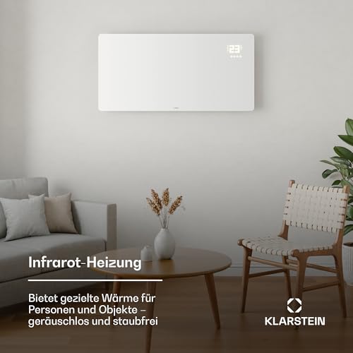 Klarstein Infrarotheizung 720W – Wandmontage & Standgerät, Thermostat, App-Steuerung, Glas-Design, IP43, Überhitzungsschutz, für Bad & Wohnzimmer, elektrische Wandheizung, Weiß – Bild 5