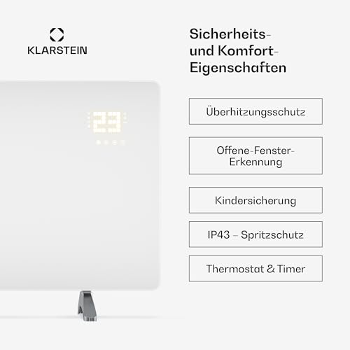 Klarstein Infrarotheizung 720W – Wandmontage & Standgerät, Thermostat, App-Steuerung, Glas-Design, IP43, Überhitzungsschutz, für Bad & Wohnzimmer, elektrische Wandheizung, Weiß – Bild 6