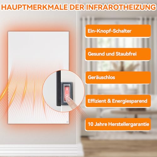 Warmfay Infrarotheizung 200W, Energiesparende Infrarot Wandheizung für 2-4 m², Elektroheizung mit Überhitzungsschutz TÜV SÜD, 603mmx303mm – Bild 4