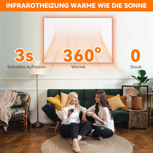 Warmfay Infrarotheizung 200W, Energiesparende Infrarot Wandheizung für 2-4 m², Elektroheizung mit Überhitzungsschutz TÜV SÜD, 603mmx303mm – Bild 5