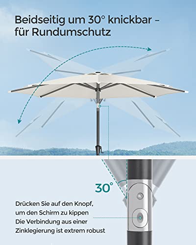 SONGMICS Sonnenschirm 270 cm, UPF 50 , Strandschirm, beidseitig um 30° knickbar, Sonnenschutz, mit Kurbel zum Öffnen/Schließen, für Terrasse, Balkon, Pool, ohne Ständer, beige GPU27BE – Bild 4