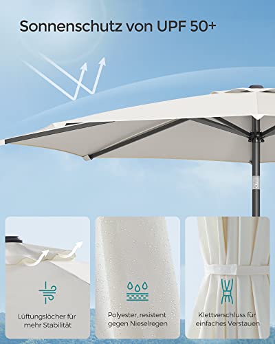 SONGMICS Sonnenschirm 270 cm, UPF 50 , Strandschirm, beidseitig um 30° knickbar, Sonnenschutz, mit Kurbel zum Öffnen/Schließen, für Terrasse, Balkon, Pool, ohne Ständer, beige GPU27BE – Bild 5