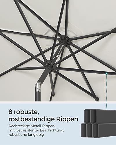 SONGMICS Sonnenschirm 270 cm, UPF 50 , Strandschirm, beidseitig um 30° knickbar, Sonnenschutz, mit Kurbel zum Öffnen/Schließen, für Terrasse, Balkon, Pool, ohne Ständer, beige GPU27BE – Bild 6