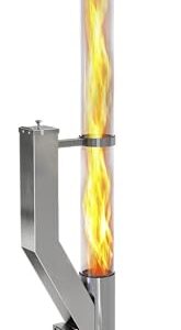 GARDENFLARE Feuerrohr Premium – Große Edelstahl Pelletfackel mit Flamme bis 1,5m & Reinigungsbürste inklusive, Feuersäule für Garten & Terrasse - Dein Nachhaltiges Outdoor Ambiente Feuer (Silber)