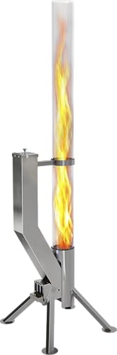 GARDENFLARE Feuerrohr Premium – Große Edelstahl Pelletfackel mit Flamme bis 1,5m & Reinigungsbürste inklusive, Feuersäule für Garten & Terrasse - Dein Nachhaltiges Outdoor Ambiente Feuer (Silber)
