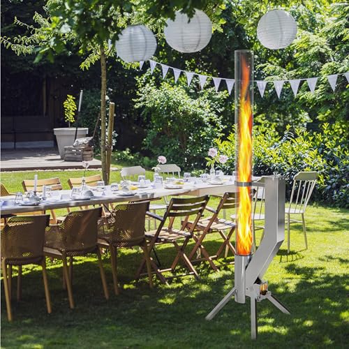 GARDENFLARE Feuerrohr Premium – Große Edelstahl Pelletfackel mit Flamme bis 1,5m & Reinigungsbürste inklusive, Feuersäule für Garten & Terrasse - Dein Nachhaltiges Outdoor Ambiente Feuer (Silber) – Bild 7