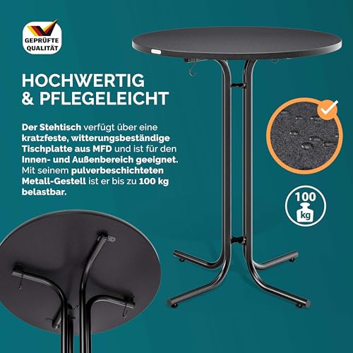 Casaria® Stehtisch mit Husse 70cm Klappbar Grau Rund Holz Metall Pulverbeschichtet Wetterfest Hoch Set Hochzeit Bistrotisch Bartisch Garten Partytisch – Bild 5