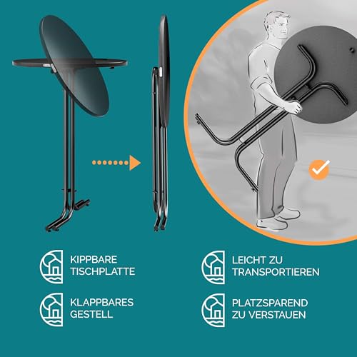 Casaria® Stehtisch mit Husse 70cm Klappbar Grau Rund Holz Metall Pulverbeschichtet Wetterfest Hoch Set Hochzeit Bistrotisch Bartisch Garten Partytisch – Bild 6