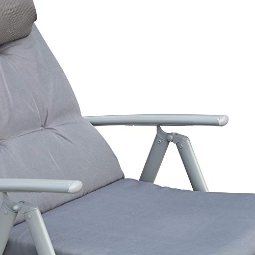 Outsunny Sonnenliege klappbar Strandliege mit Kopfkissen Sitzkissen Liegestuhl mit 7-Fach verstellbare Rückenlehne Gartenliege Relaxliege bis 165 kg belastbar, für Garten Urlaub Outdoor, Grau – Bild 8
