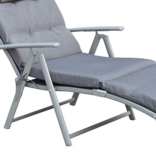 Outsunny Sonnenliege klappbar Strandliege mit Kopfkissen Sitzkissen Liegestuhl mit 7-Fach verstellbare Rückenlehne Gartenliege Relaxliege bis 165 kg belastbar, für Garten Urlaub Outdoor, Grau – Bild 9