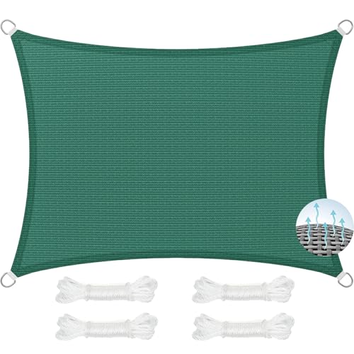 Atmungsaktiv Sonnensegel 350 x 390 cm, HDPE Polyester, Sonnenschutz 98% Uv Schutz, Reißfest Wetterfest, Sonnensegel für Gartenpavillon Sunset Deluxe, für Terrasse Garten, Dunkelgrün