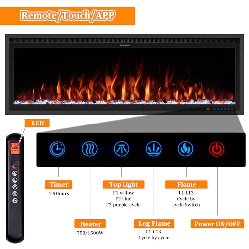 Benrocks 50" WiFi-fähiger Elektroamin - Alexa & App Control, 507 Farbkombinationen, intelligente Kaminheizung, Timer, Hölzer und Kristalle enthalten – Bild 5