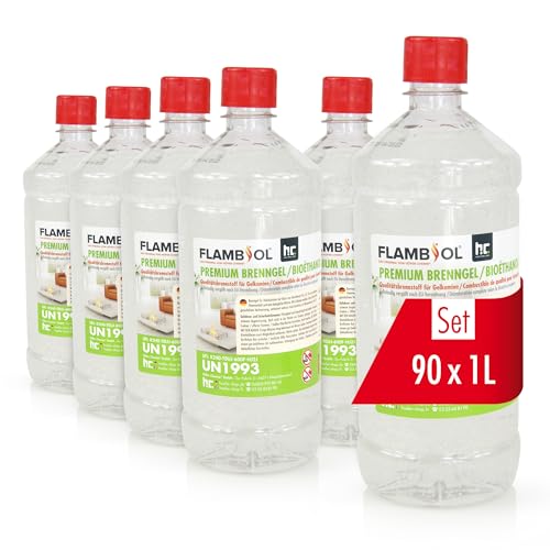 90 x 1 L FLAMBIOL® Premium Brenngel für Brenngel Dekofeuer, Lampe und Kamine - Dickflüssiges Gel