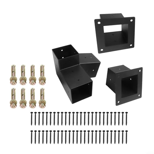 Desiumite Pergola-Halterungen aus Stahl für den Außenbereich für 10,2 x 10,2 cm Pfosten, schräges Dach, 15° 3-Wege- und unidirektionale Stützhalterung, Set mit Hardware, Wandmontage, Pavillon (links – Bild 2