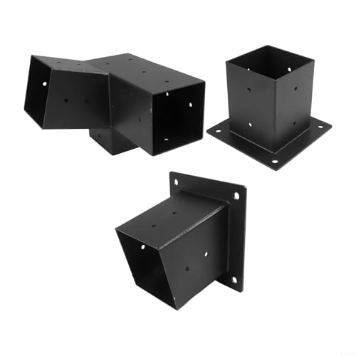 Desiumite Pergola-Halterungen aus Stahl für den Außenbereich für 10,2 x 10,2 cm Pfosten, schräges Dach, 15° 3-Wege- und unidirektionale Stützhalterung, Set mit Hardware, Wandmontage, Pavillon (links – Bild 4