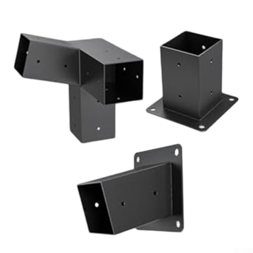 Desiumite Pergola-Halterungen aus Stahl für den Außenbereich für 10,2 x 10,2 cm Pfosten, schräges Dach, 15° 3-Wege- und unidirektionale Stützhalterung, Set mit Hardware, Wandmontage, Pavillon (links – Bild 8