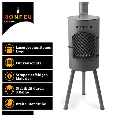 BonFeu Bongiano SP Schwarz - Terrassenofen - Feuerstelle mit Funkenschutz für entspannte Abende - Feuersäule Outdoor - Terrassenkamin mit Grillrost - Gartenofen aus hochwertigem Stahl - 30x30x142cm – Bild 3