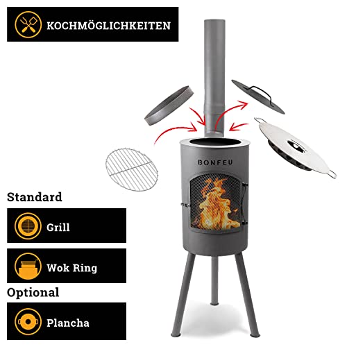 BonFeu Bongiano SP Schwarz - Terrassenofen - Feuerstelle mit Funkenschutz für entspannte Abende - Feuersäule Outdoor - Terrassenkamin mit Grillrost - Gartenofen aus hochwertigem Stahl - 30x30x142cm – Bild 4
