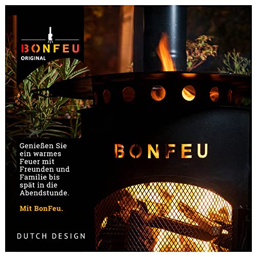 BonFeu Bongiano SP Schwarz - Terrassenofen - Feuerstelle mit Funkenschutz für entspannte Abende - Feuersäule Outdoor - Terrassenkamin mit Grillrost - Gartenofen aus hochwertigem Stahl - 30x30x142cm – Bild 6