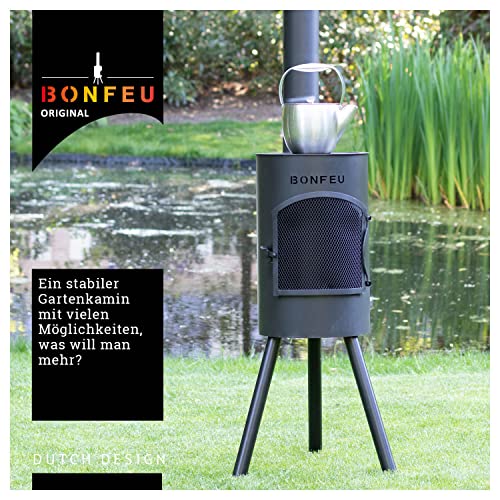 BonFeu Bongiano SP Schwarz - Terrassenofen - Feuerstelle mit Funkenschutz für entspannte Abende - Feuersäule Outdoor - Terrassenkamin mit Grillrost - Gartenofen aus hochwertigem Stahl - 30x30x142cm – Bild 7