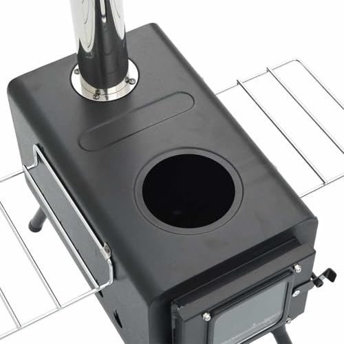 Homgoday Zeltofen Holz mit Rauchabzug und Klappbeinen Schwarz Stahl Zeltholzofen Model4005748 – Bild 9