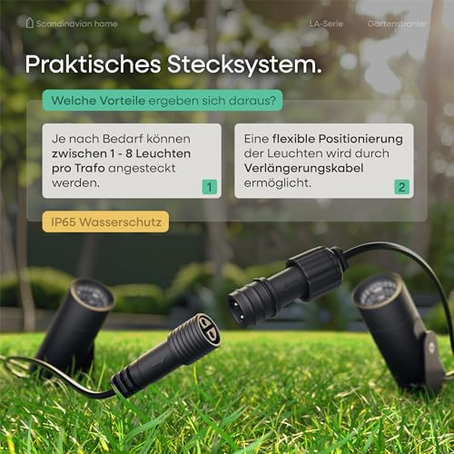 Scandinavian home Gartenbeleuchtung 4er Set - 12V LED Gartenstrahler mit Erdspieß, IP65 Wasserdicht, 3000K Warmweiß, Strahler Außen - Erweiterbare Gartenbeleuchtung mit Strom für Garten & Wege – Bild 2